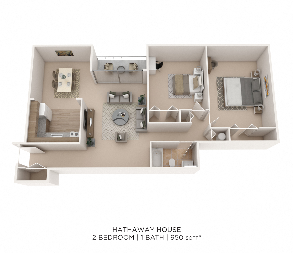 Two Bedroom - 950 sqft floor plan