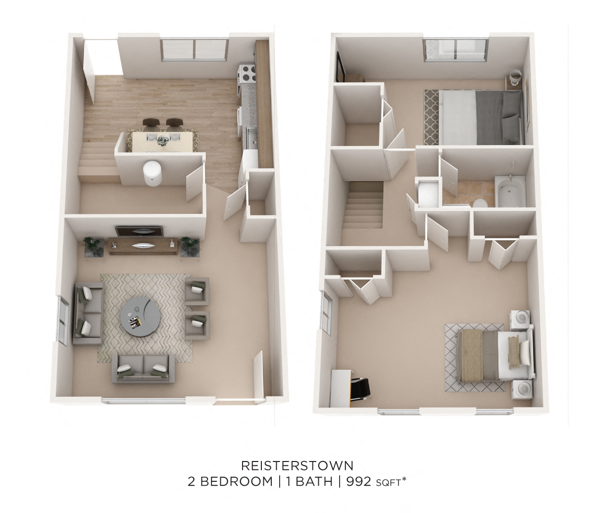 Two Bedroom - 992 sqft floor plan