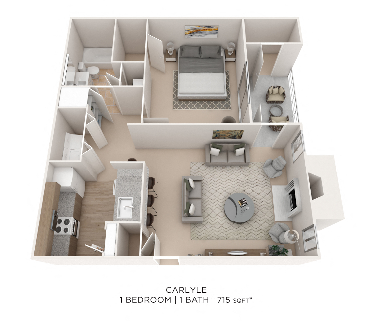 One Bedroom - 715 sqft floor plan