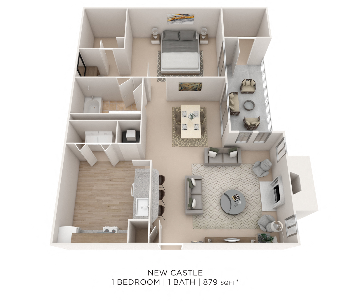 One Bedroom - 879 sqft floor plan