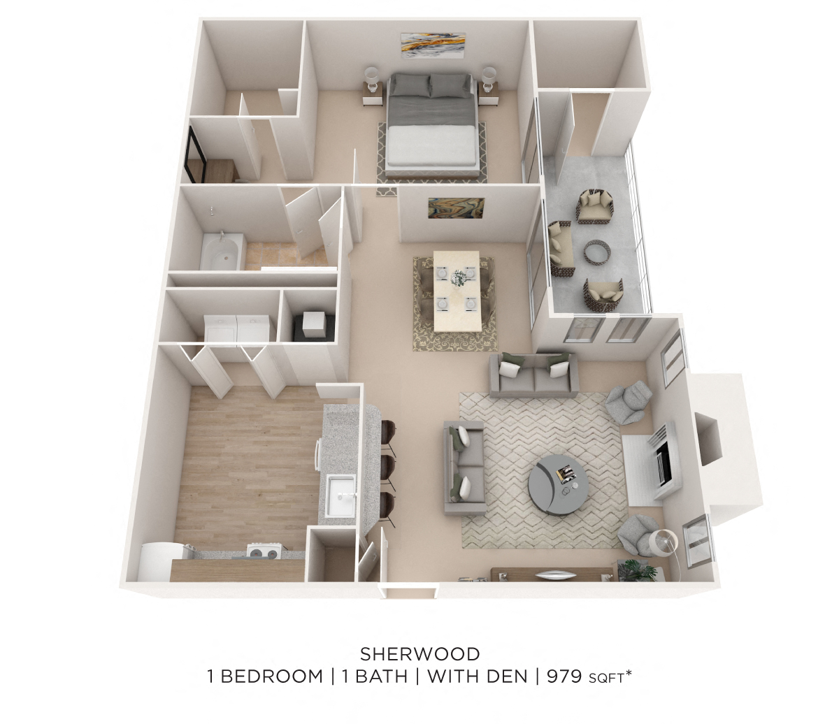 One Bedroom w/ Den - 979 sqft floor plan