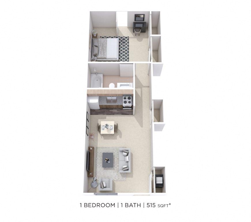 One Bedroom - 515 sqft floor plan