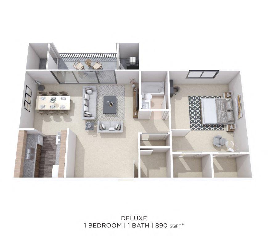 One Bedroom - 891 sqft floor plan