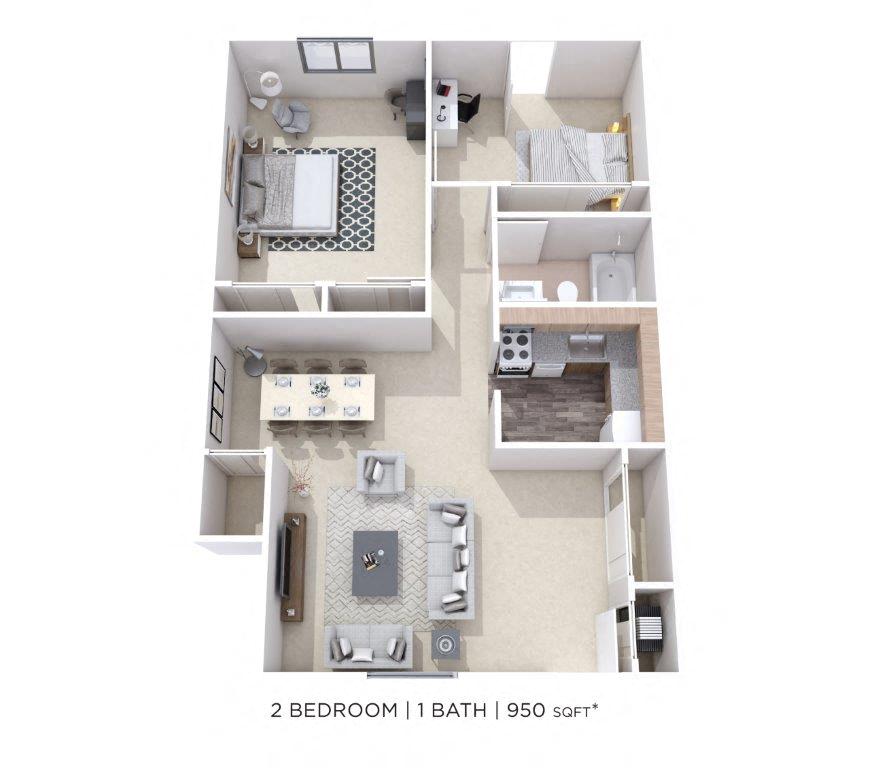 Two Bedroom - 950 sqft floor plan