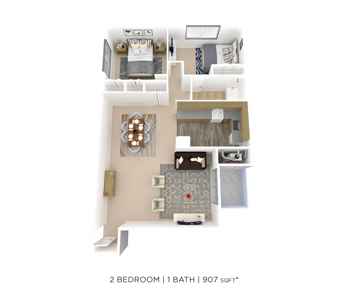 Two Bedroom - 907 sqft floor plan