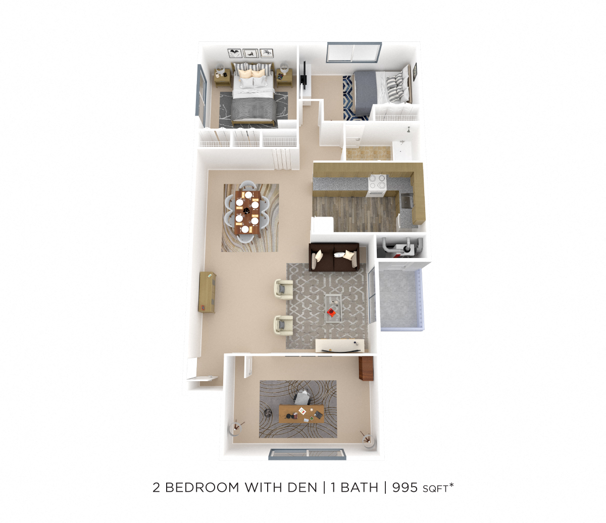 Two Bedroom w/ Den - 995 sqft floor plan