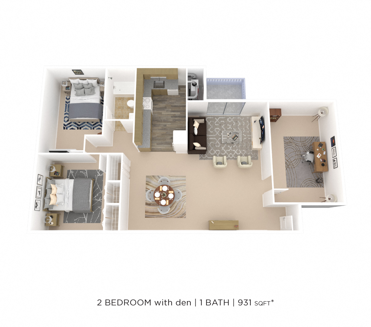 Two Bedroom w/ Den - 931 sqft floor plan