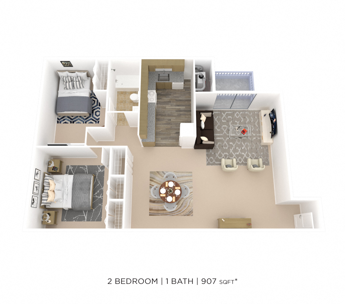 Two Bedroom - 907 sqft floor plan