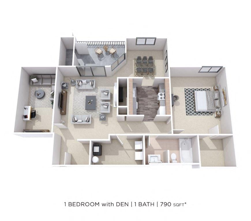One Bedroom-790 sqft floor plan