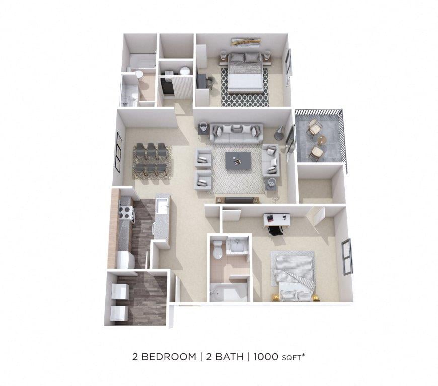 Two Bedroom 2 Bath-1000 sqft floor plan