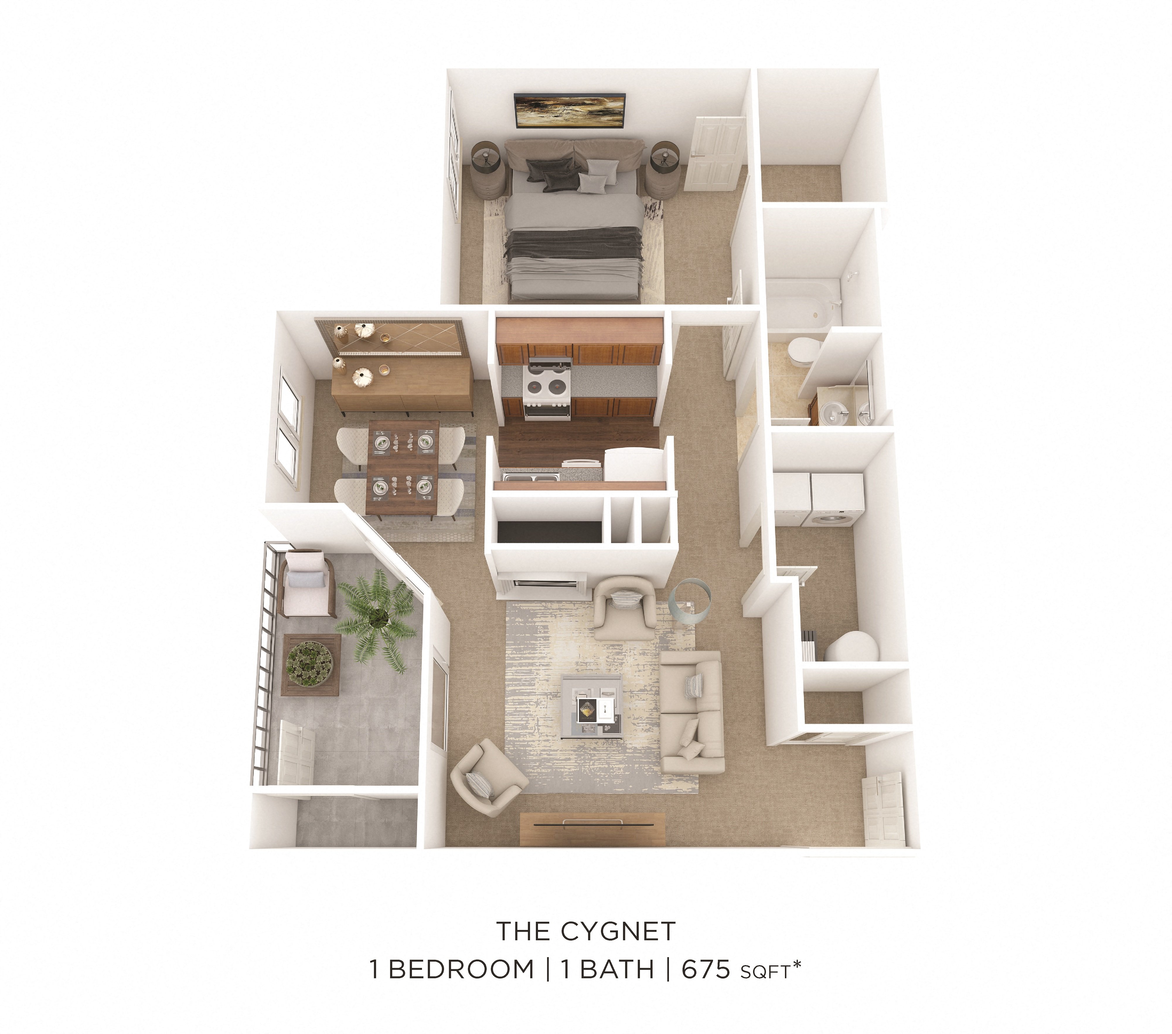 One Bedroom-675 sqft floor plan