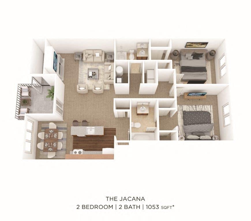 Two Bedroom 2 Bath-1053 sqft floor plan