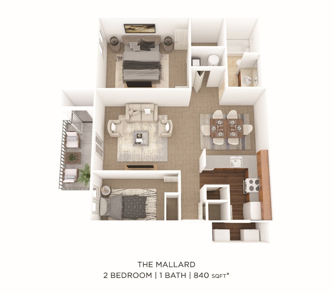 Two Bedroom-840 sqft floor plan