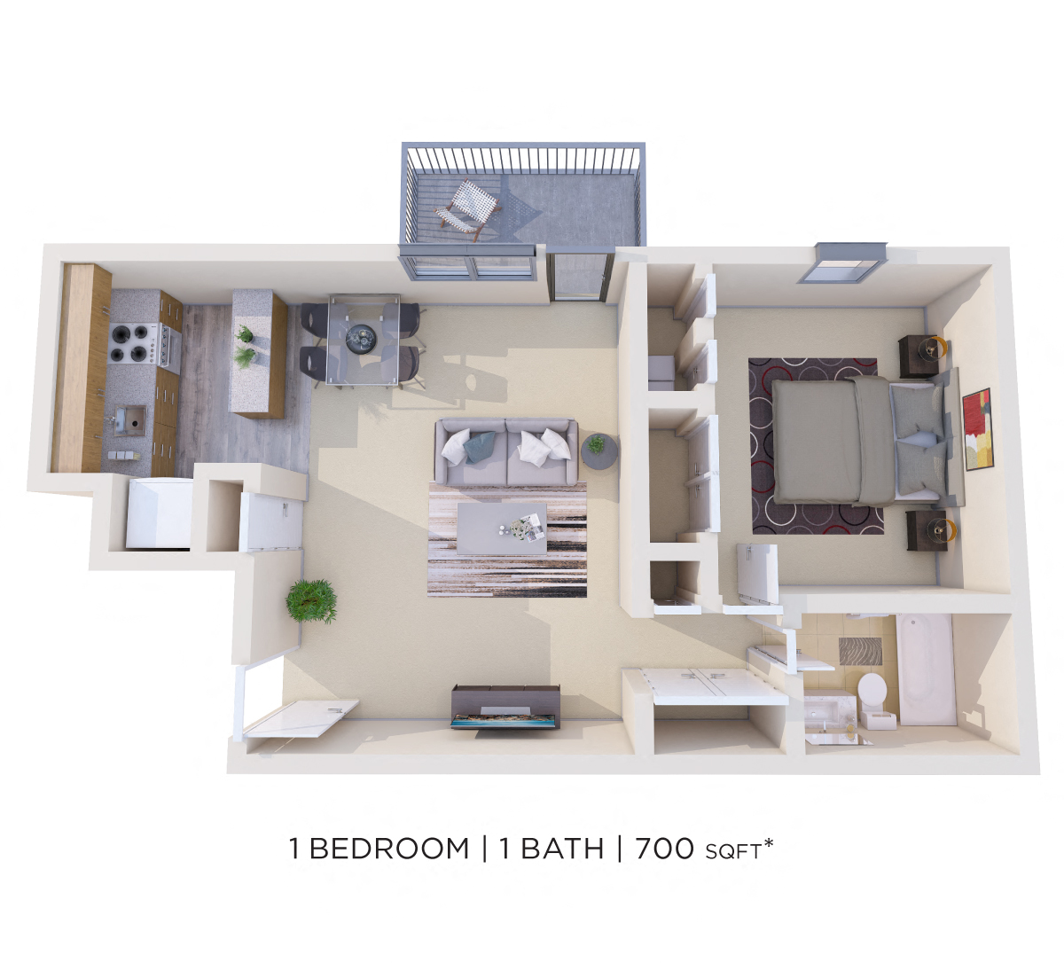 One Bedroom - 700 sqft floor plan