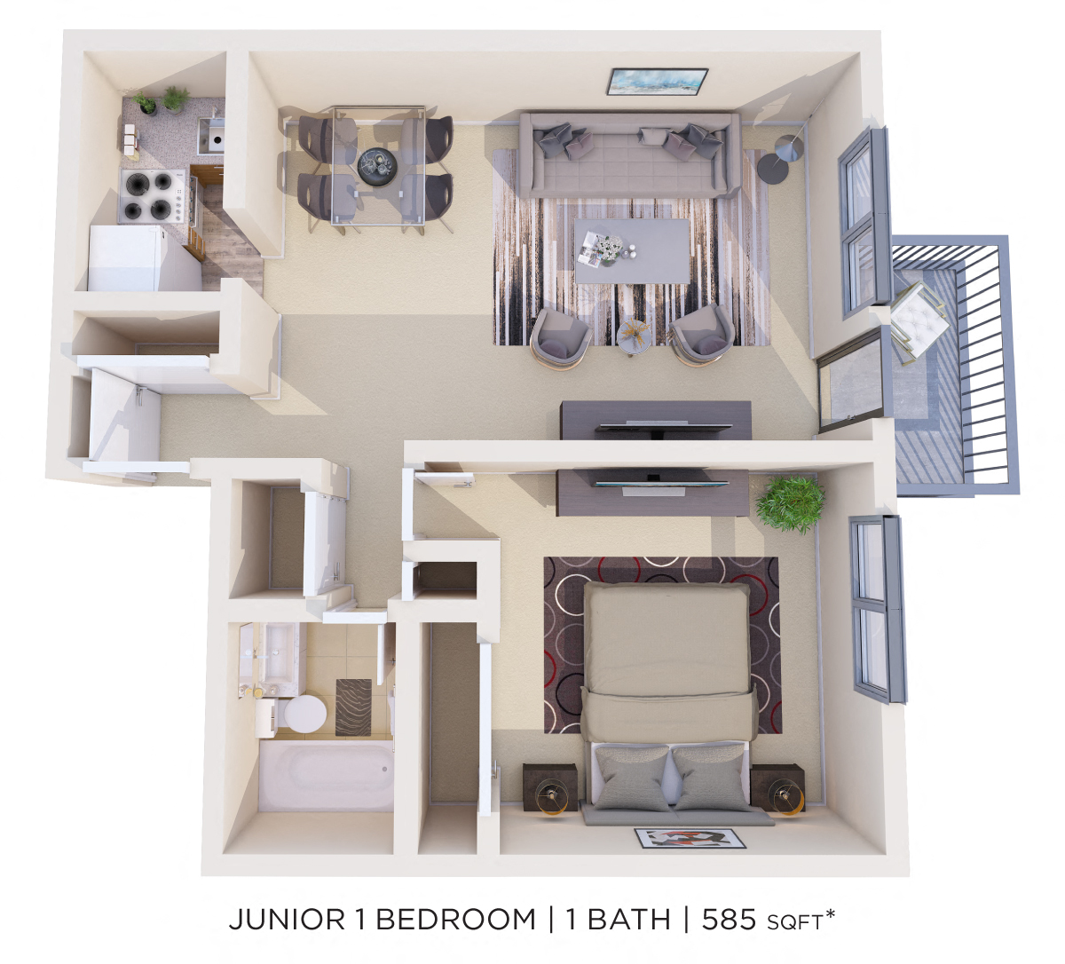 One Bedroom - 585 sqft floor plan