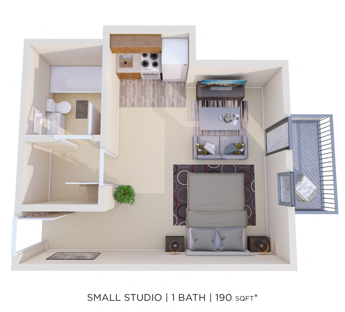 Studio - 190 sqft floor plan
