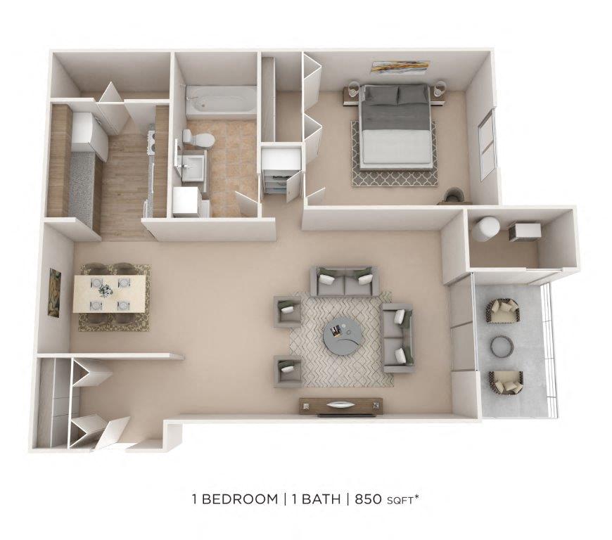One Bedroom-850 sqft floor plan