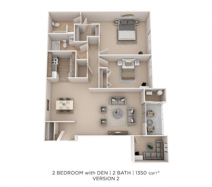 Two Bedroom 2 Bath- 1350 sqft floor plan