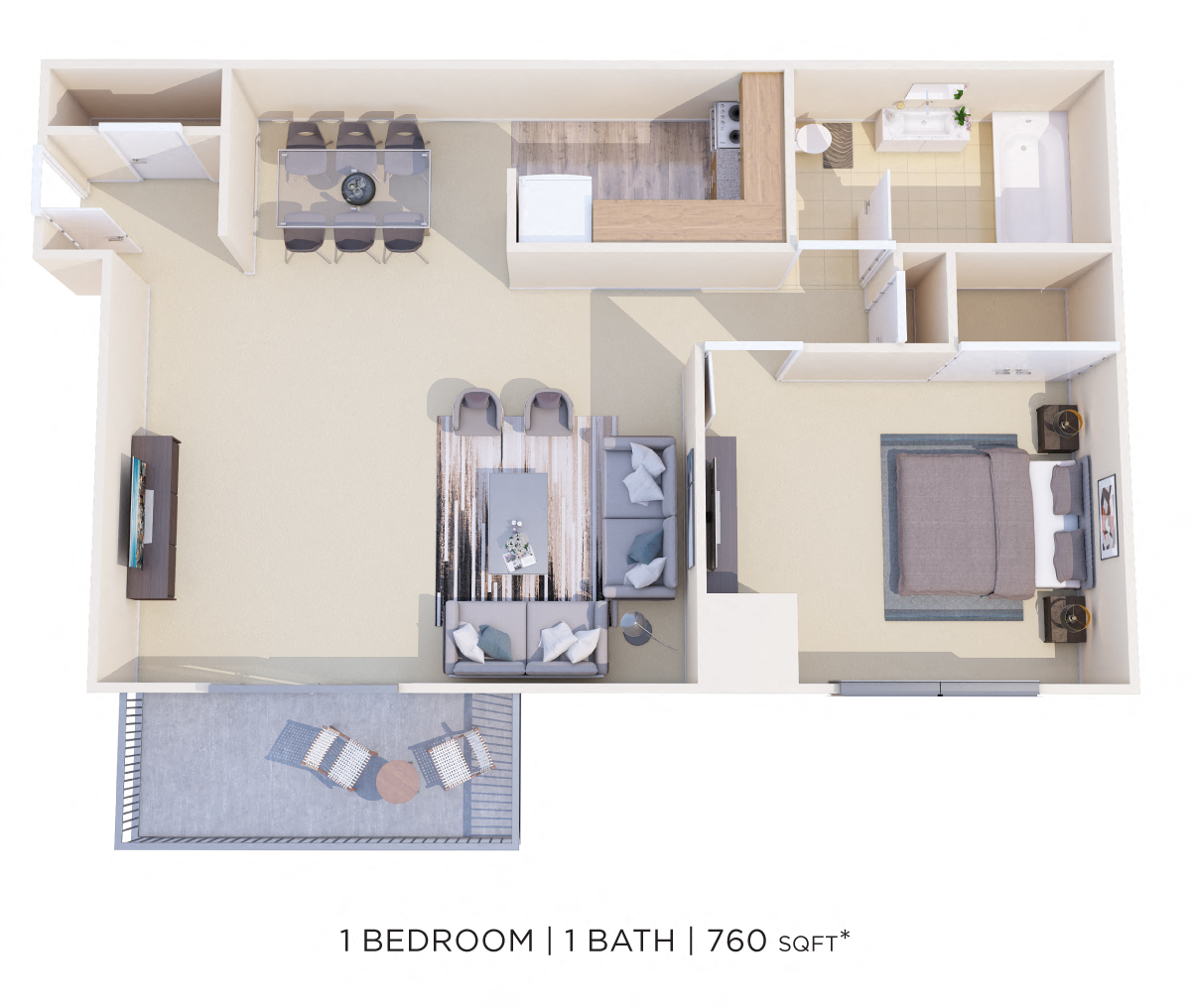 One Bedroom - 760 sqft floor plan