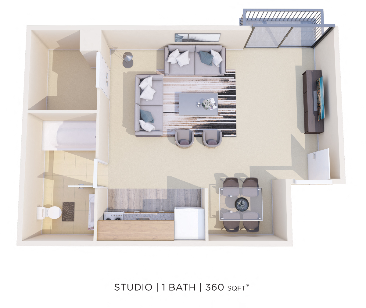 Studio - 360 sqft floor plan
