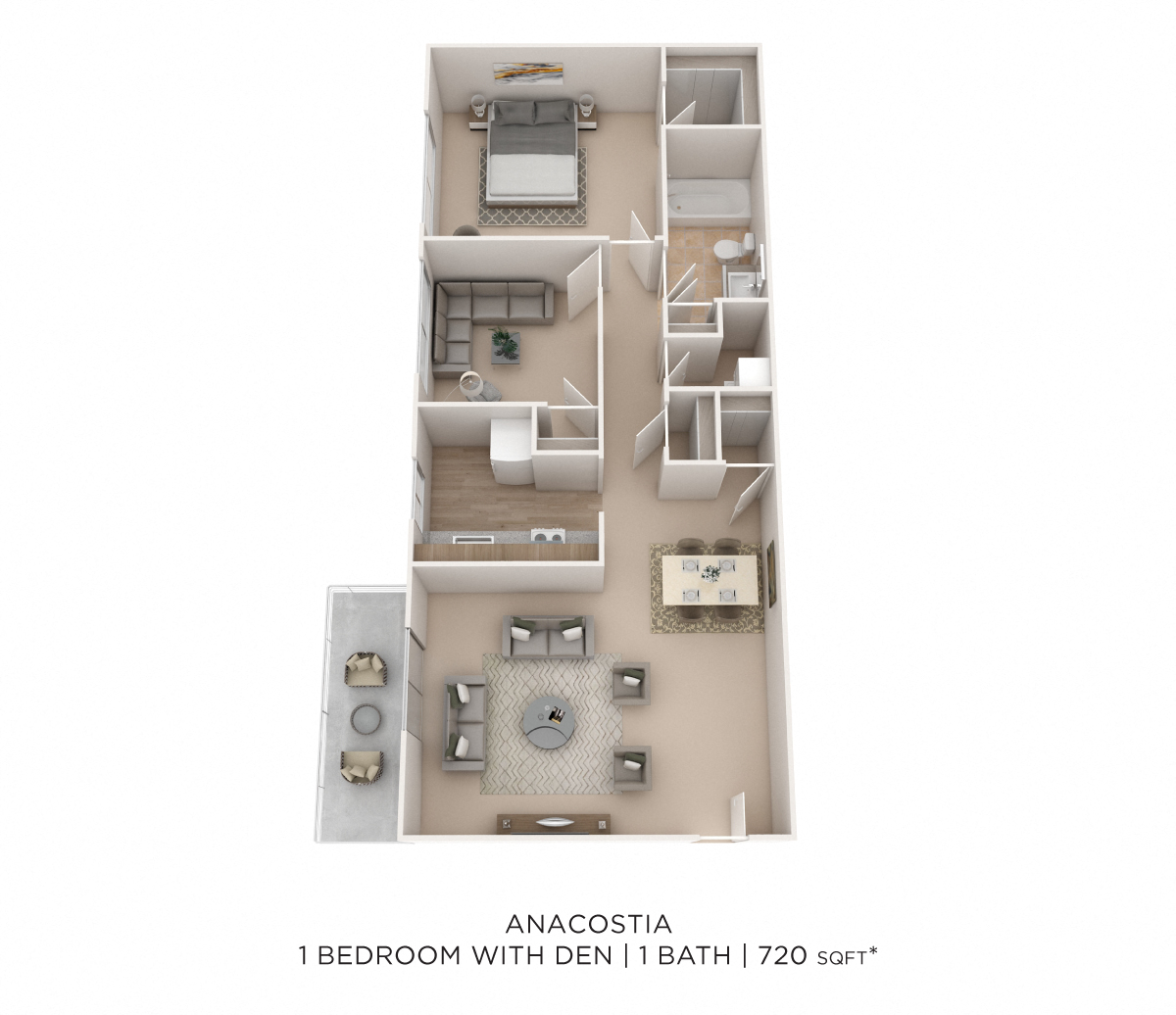 One Bedroom - 720 sqft floor plan
