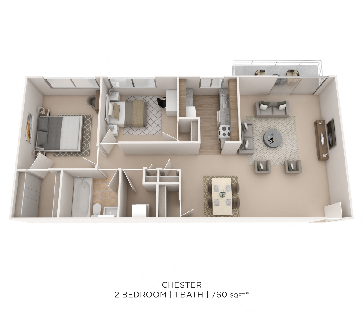Two Bedroom - 760 sqft floor plan