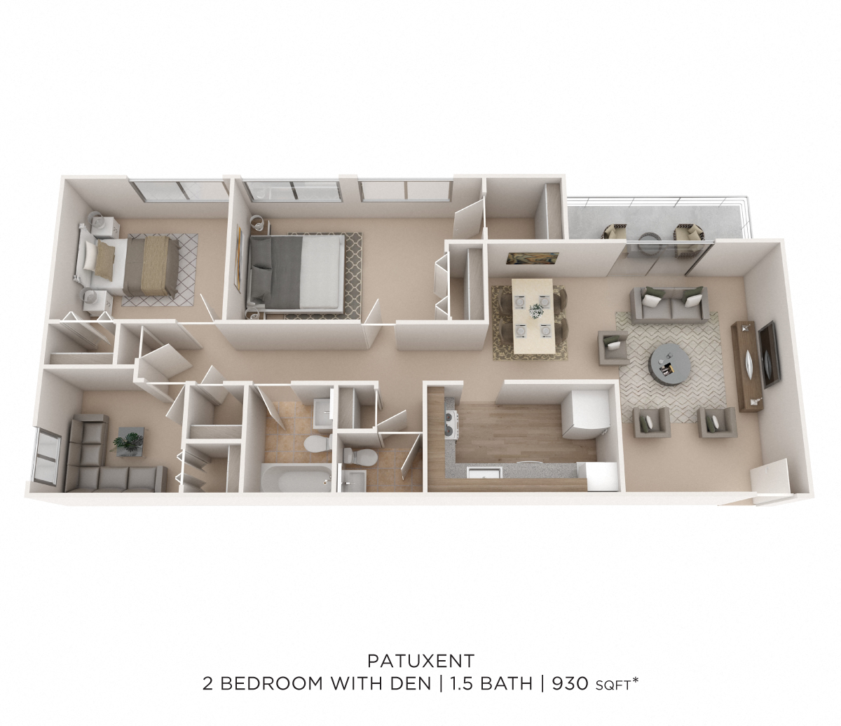 Two Bedroom 1.5 Bath - 930 sqft floor plan