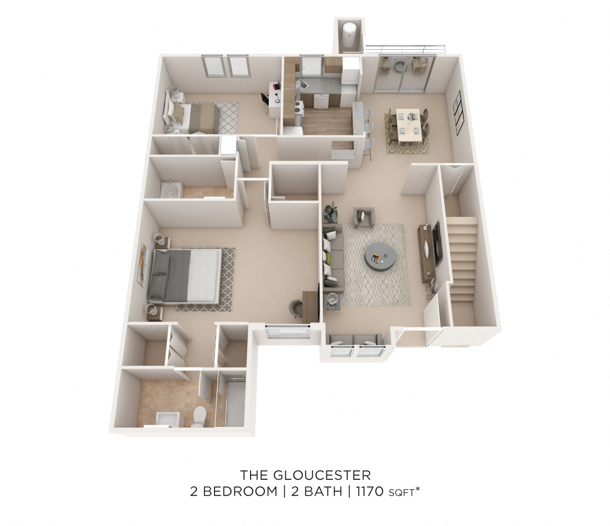 Two Bedroom 2 Bath - 1,170 sqft floor plan