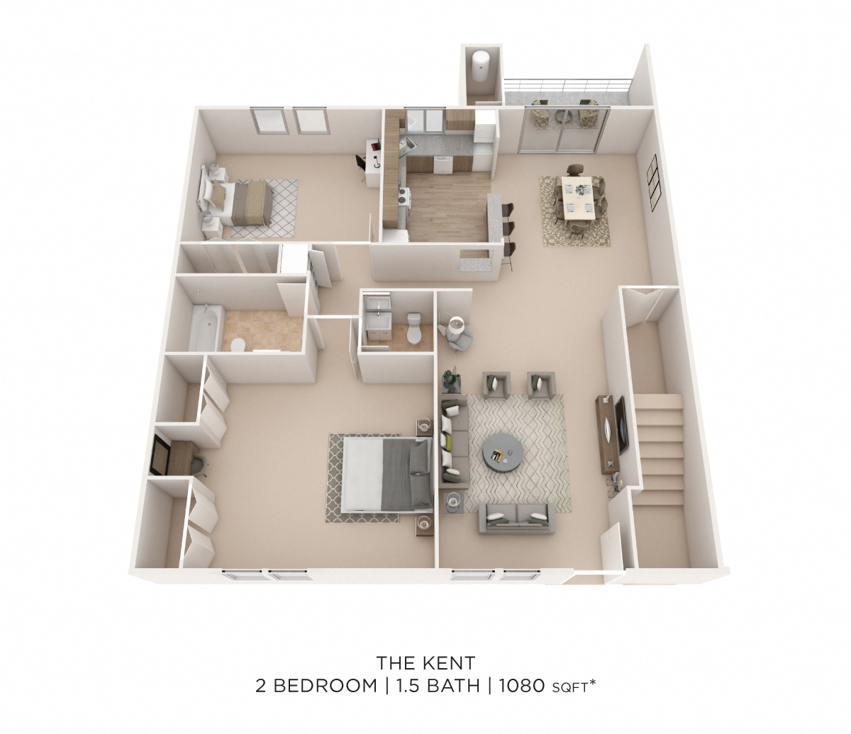 Two Bedroom 1.5 Bath - 1,080 sqft floor plan