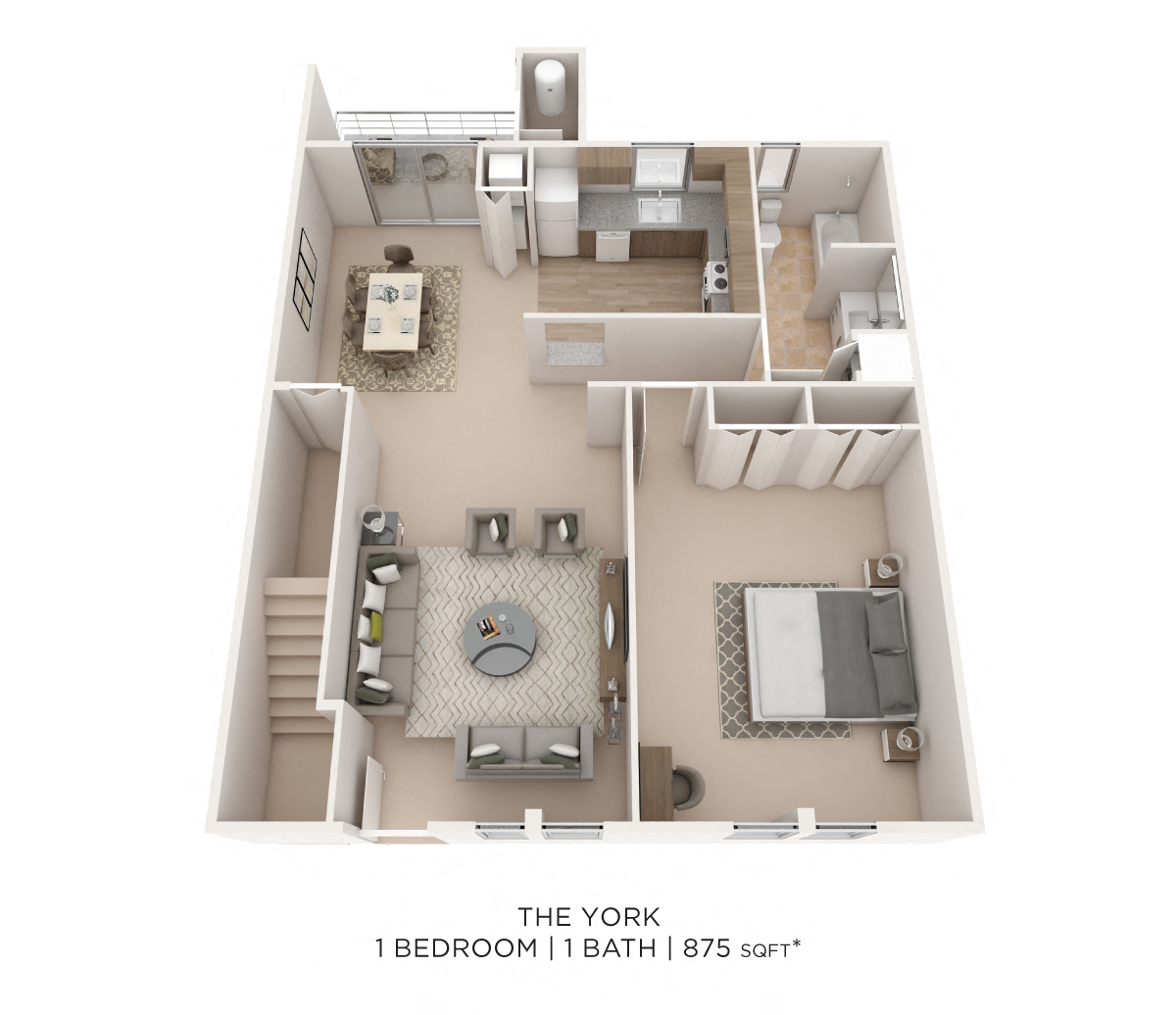 One Bedroom - 875 sqft floor plan