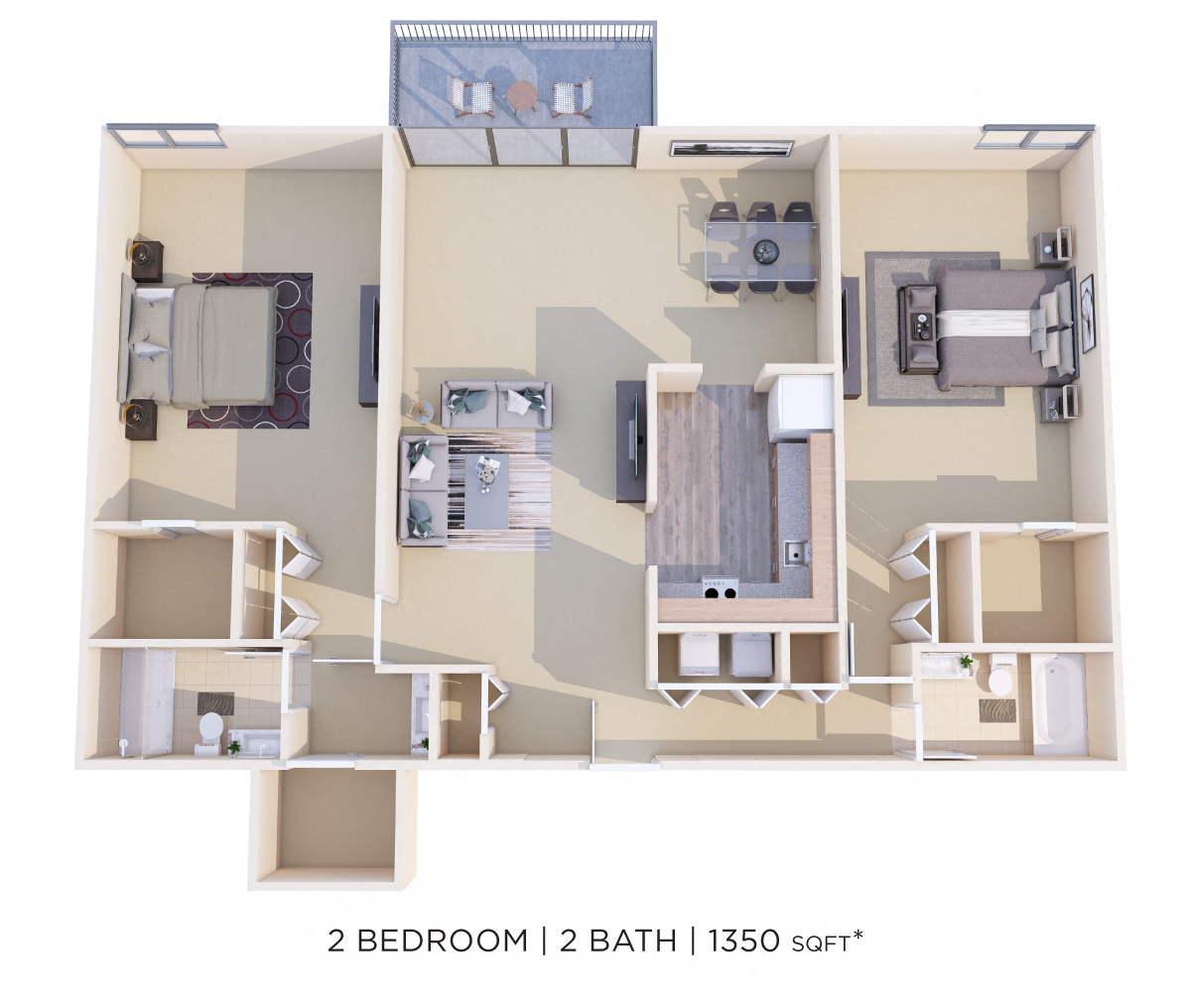 Two Bedroom 2 Bath - 1,350 sqft floor plan