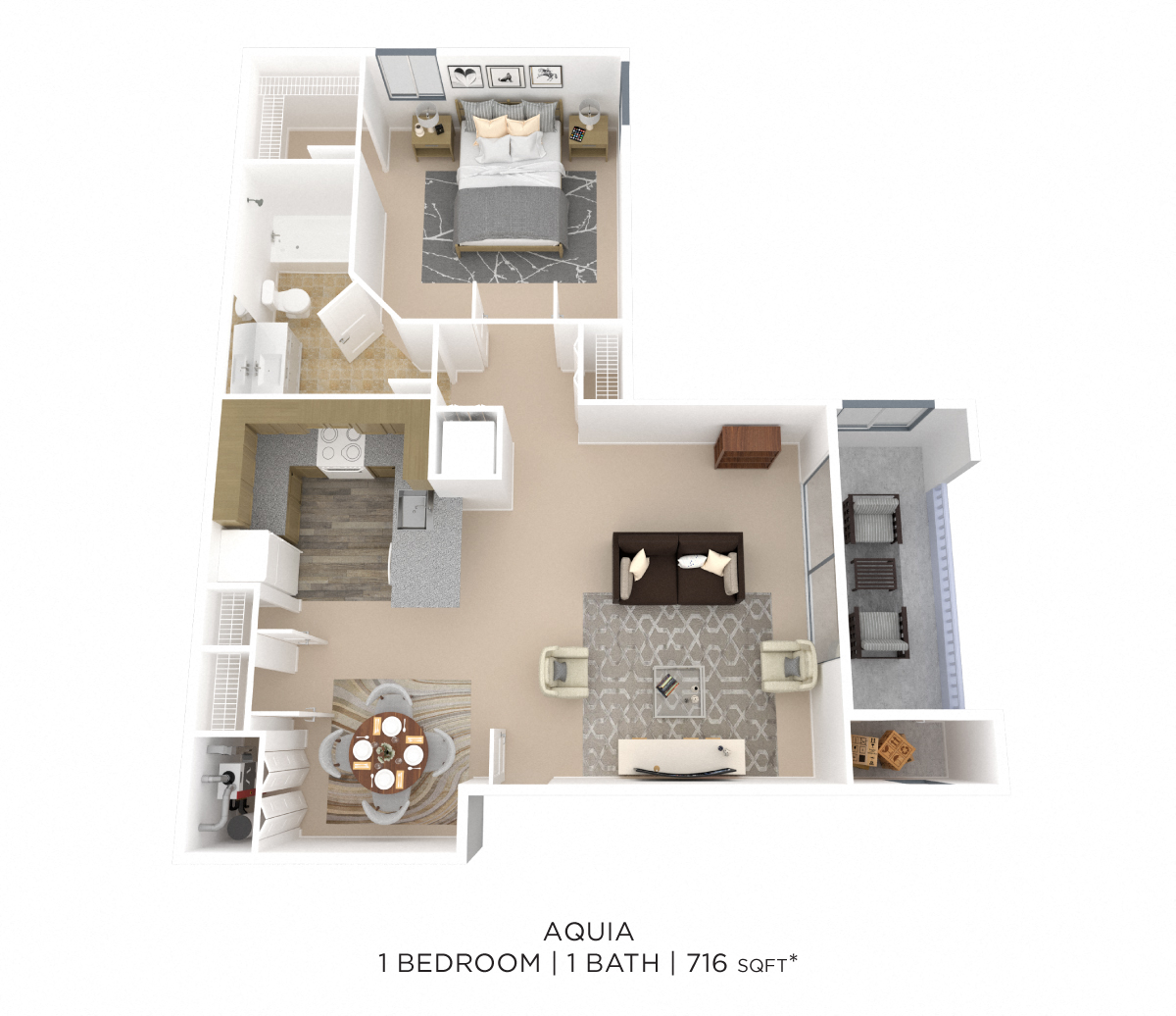 One Bedroom - 716 sqft floor plan