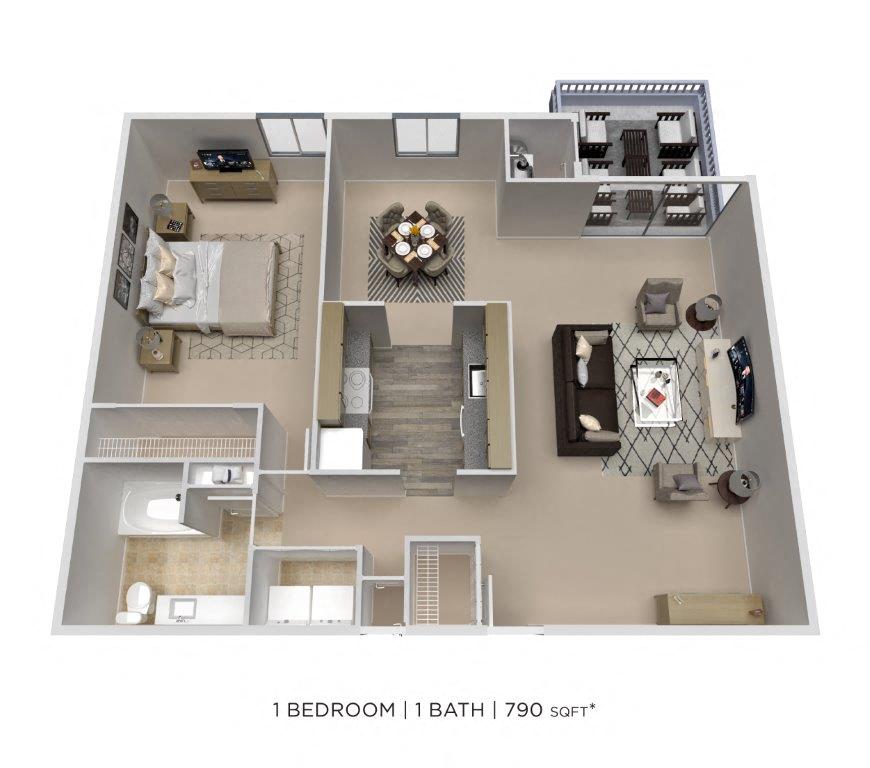 One Bedroom - 790 sqft floor plan