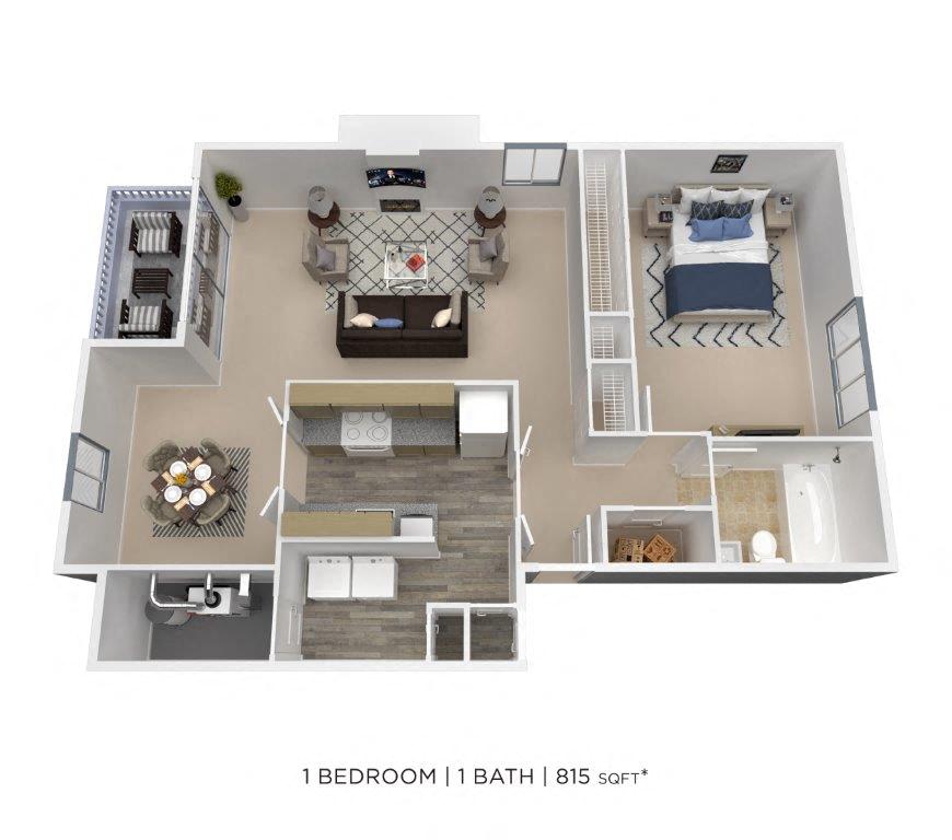 One Bedroom - 815 sqft floor plan