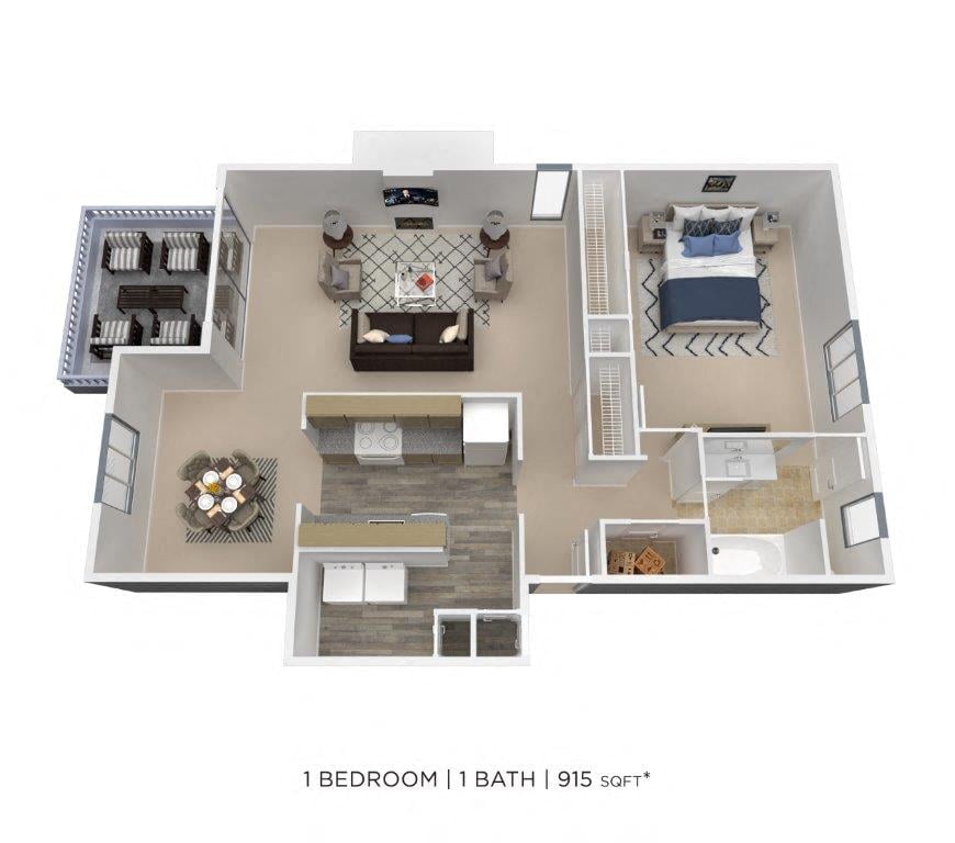 One Bedroom - 915 sqft floor plan