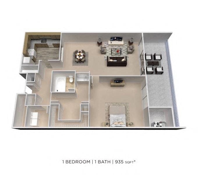 One Bedroom - 935 sqft floor plan