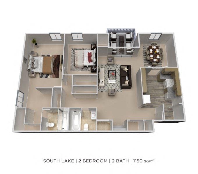 Two Bedroom 2 Bath - 1,150 sqft floor plan
