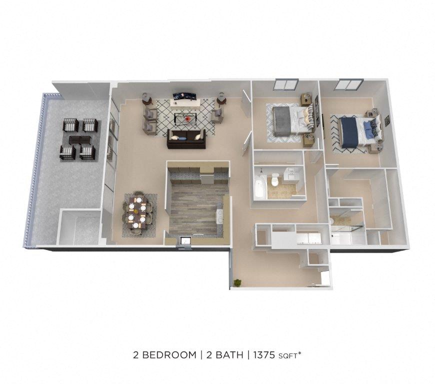 Two Bedroom 1.5 Bath - 1,375 sqft floor plan
