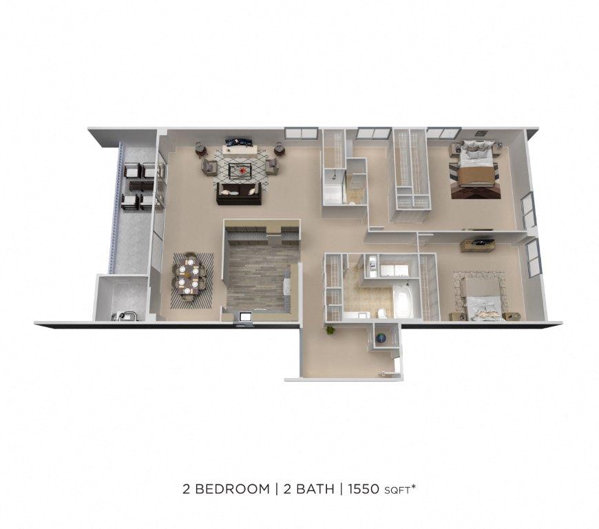 Two Bedroom 2 Bath - 1,550 sqft floor plan