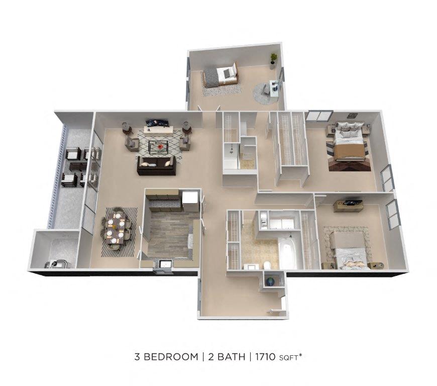 Three Bedroom 2 Bath w/ Den - 1,710 sqft floor plan