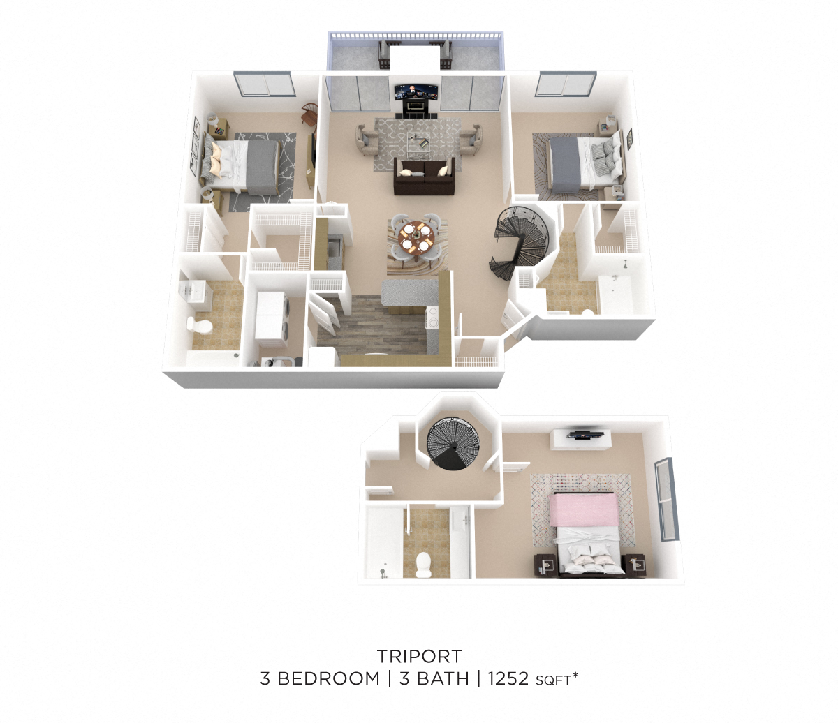 Three Bedroom 3 Bath floor plan