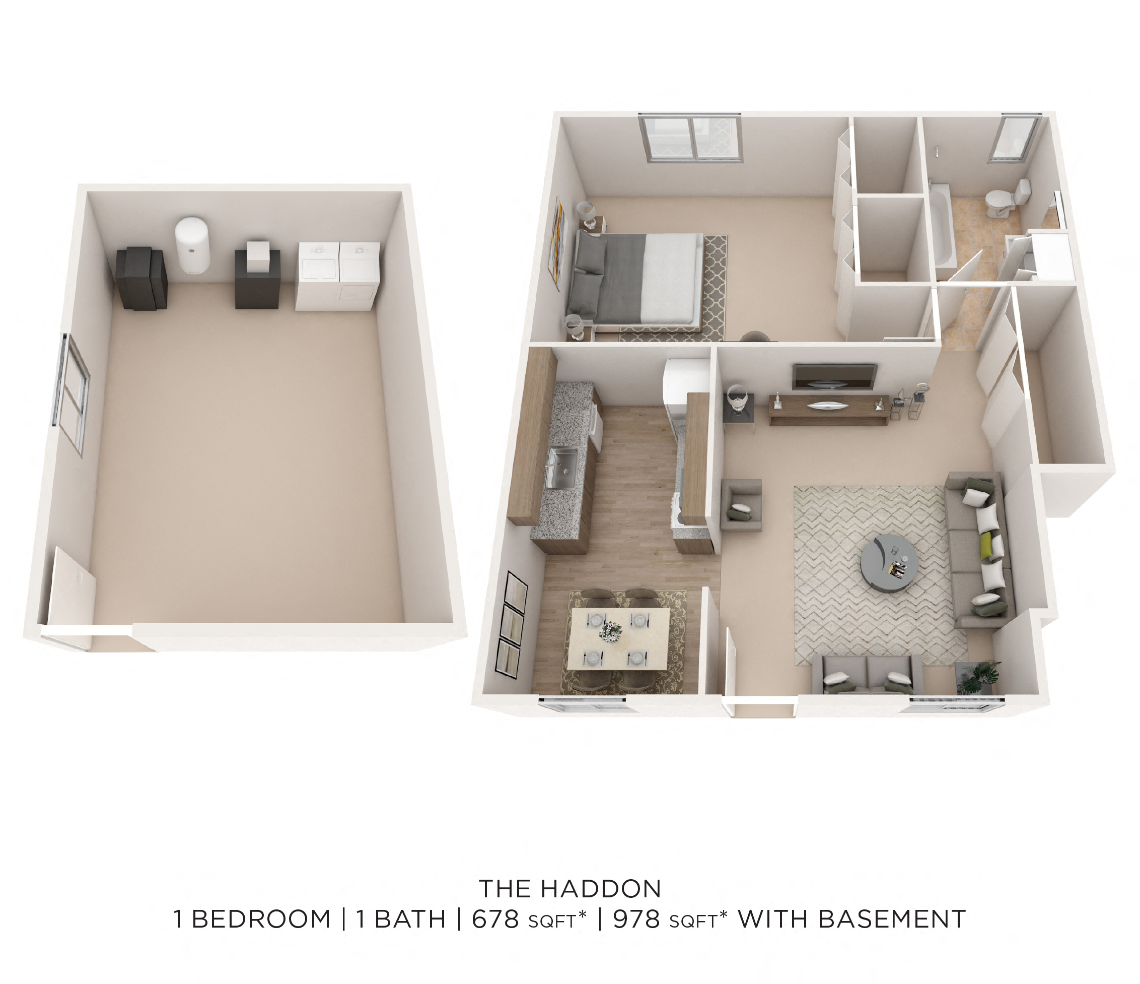 One Bedroom - 678 sqft floor plan