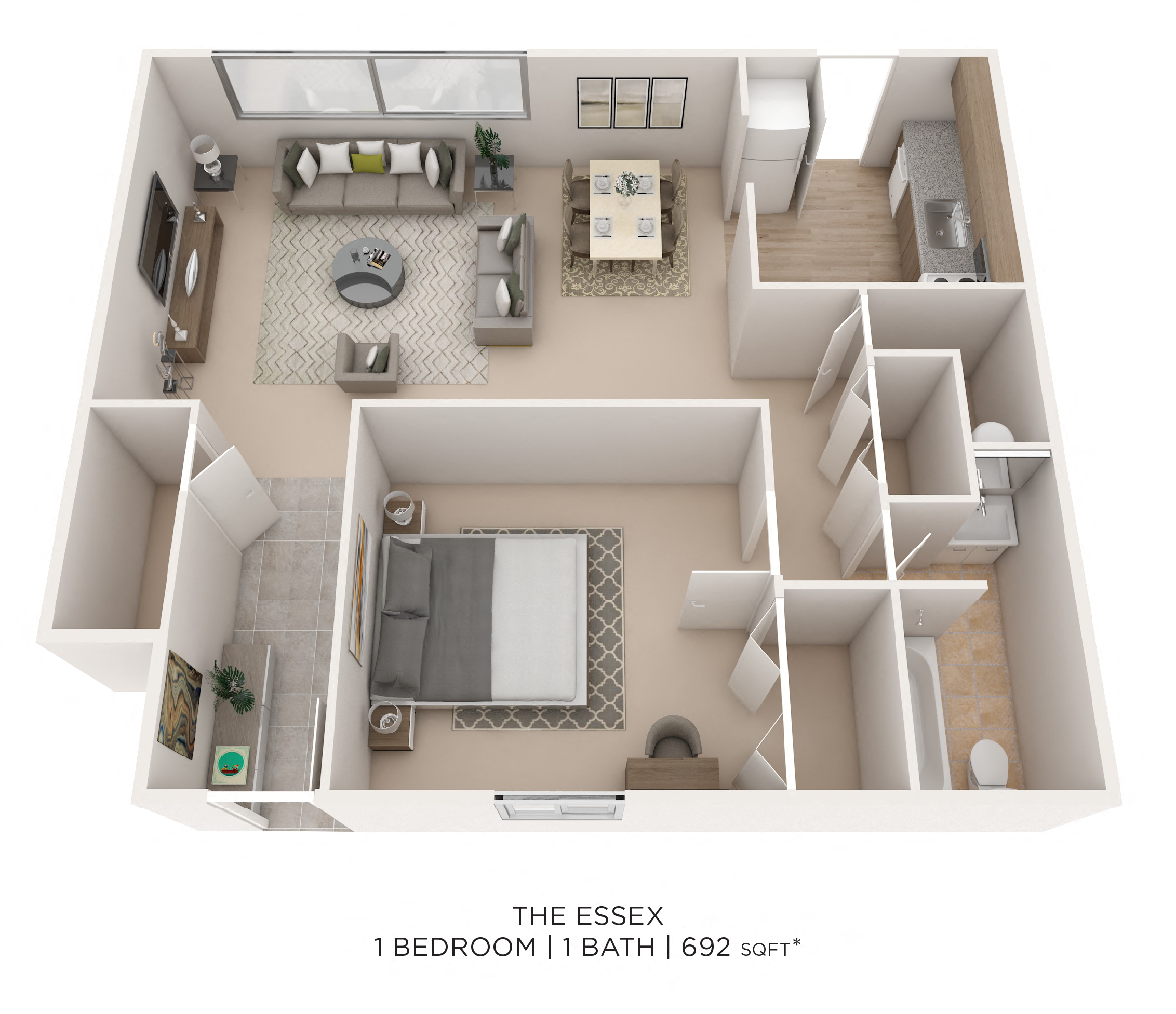 One Bedroom - 692 sqft floor plan