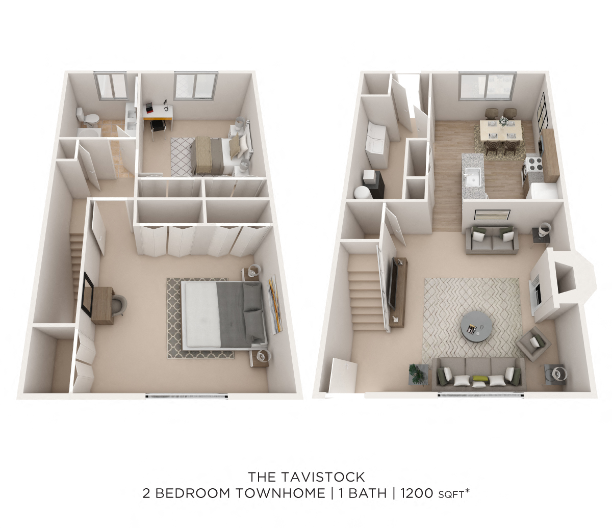 Two Bedroom Townhome - 1,200 sqft floor plan