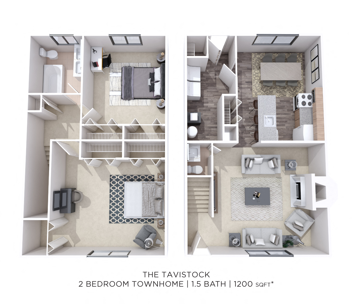 Two Bedroom 1.5 Bath - 1,200 sqft floor plan