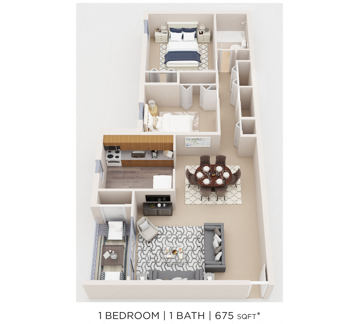 One Bedroom - 675 sqft floor plan