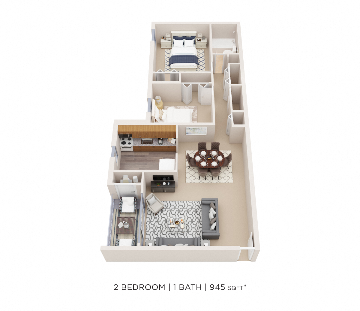 Two Bedroom - 945 sqft floor plan