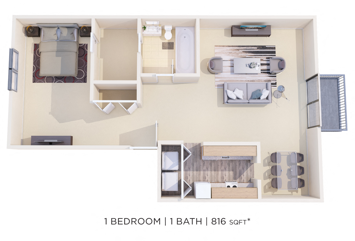 One Bedroom - 816 sqft floor plan