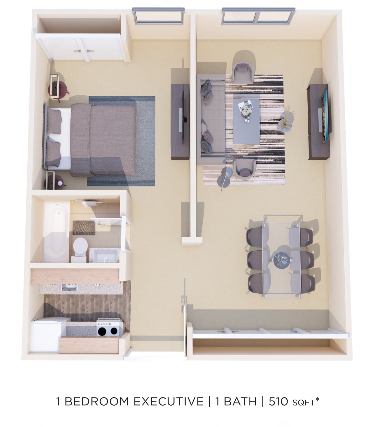 One Bedroom- 510 sqft floor plan