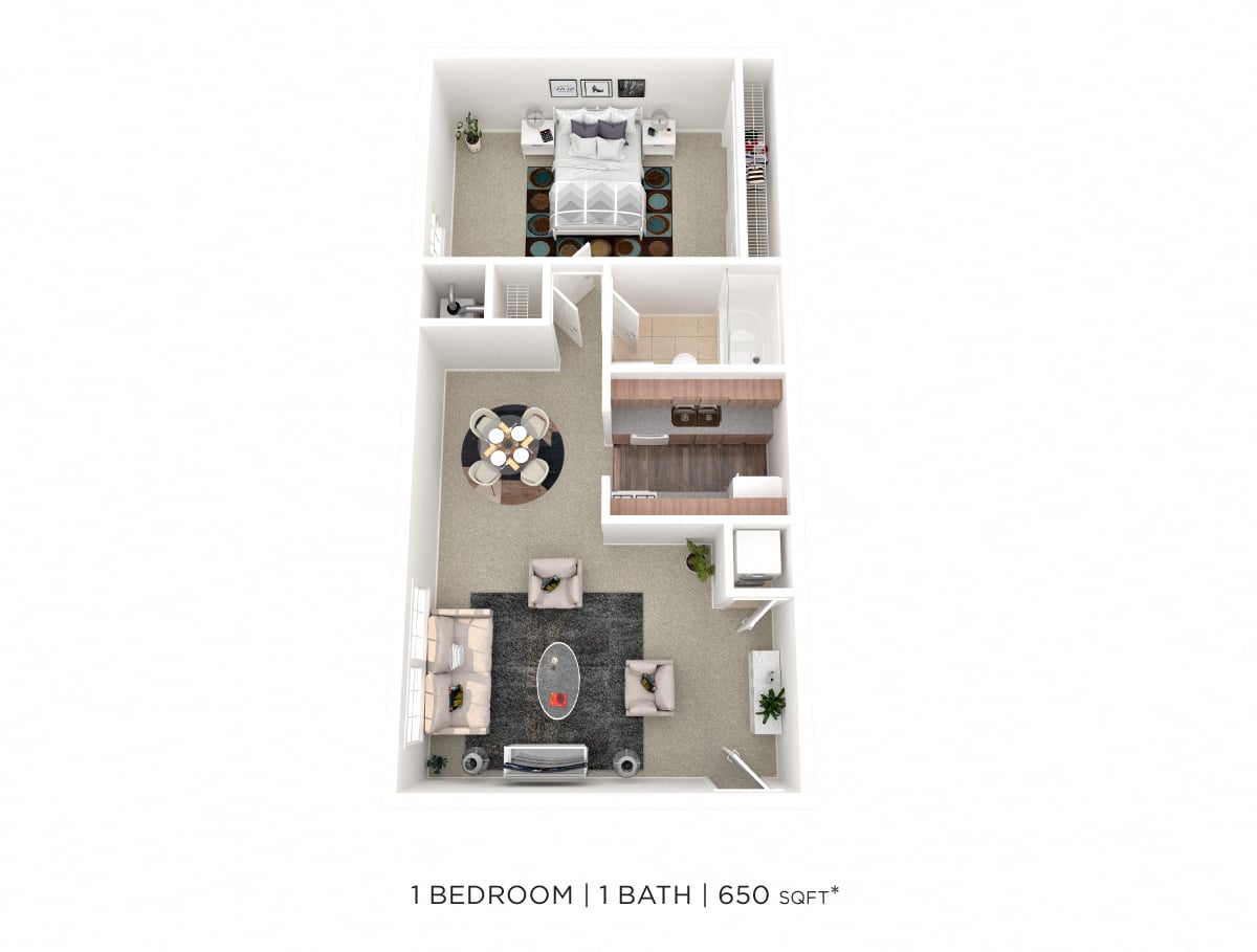 One Bedroom- 650 sqft floor plan